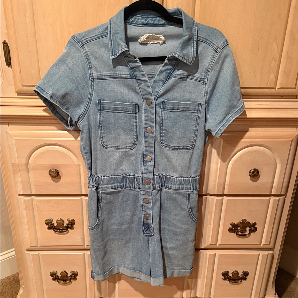 Altar'd State Light Blue Jean Romper